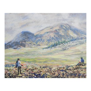 Late 20th Century Great Smoky Mountain Hikers Landscape Painting For Sale