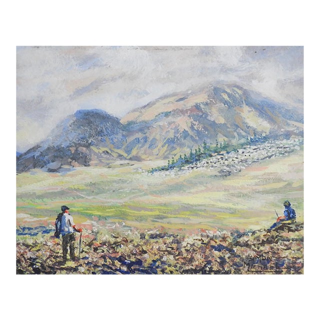 Late 20th Century Great Smoky Mountain Hikers Landscape Painting For Sale