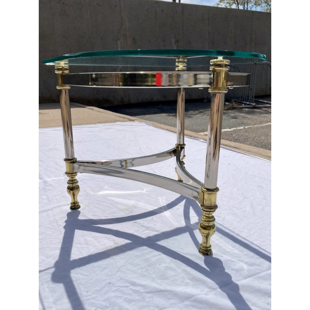 Mid 20th Century Jansen Style Chrome & Brass Demi-Lune End Tables in Baguès For Sale - Image 5 of 13