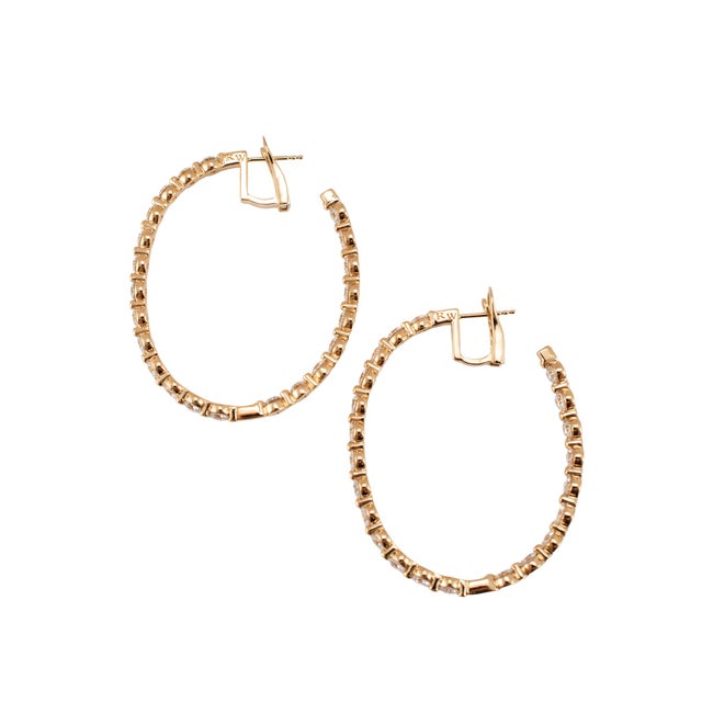 Early 21st Century Ladies 14k Rose Gold 10.08ctw Lab Grown Diamond Inside Out Oval Hoop Earrings, Pair For Sale - Image 5 of 8