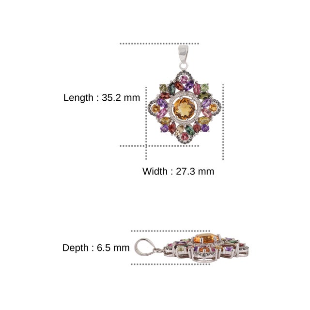Regent Starburst Maximalist Multi Gemstone Pendant in 925 Sterling Silver - 4.97 TCW For Sale - Image 10 of 13