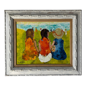 1968 B. Van Wye “Three Friends by the Shore” Oil on Canvas Painting, Wood Framed