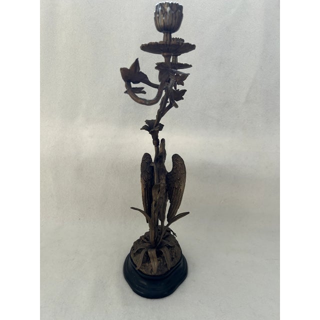 Late 20th Century Detailed Bronze Crane With Foliage Candlabra For Sale - Image 4 of 9