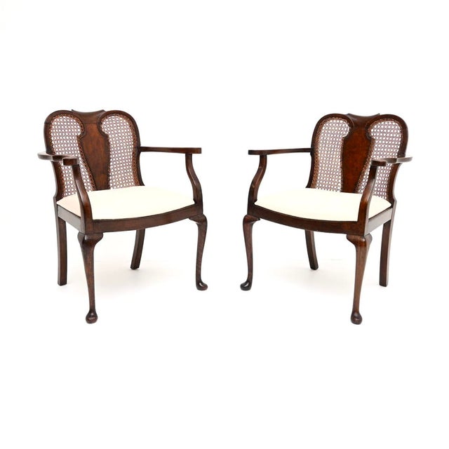 Antique Edwardian Walnut Cane Back Armchairs, 1900, Set of 2 For Sale - Image 11 of 11