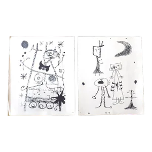 Vintage Abstract Joan Miro Lithographs - a Pair