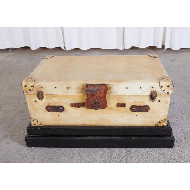 19th Century English Leather Luggage Trunk on Stand Chairish