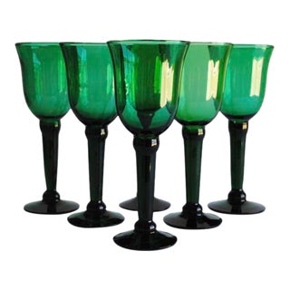 Vintage Green Wine Glasses - Set of 6 For Sale