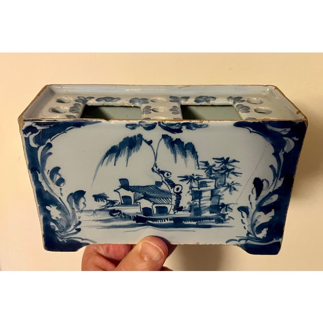 Antique 18th Century English George III Lambeth Delft Blue & White Pottery Flower Brick Circa 1770 For Sale - Image 14 of 16