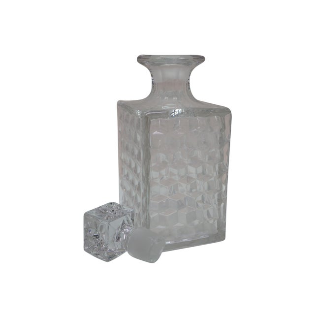 Mid-Century Modern Vintage Fostoria Glass Geometric Square Liquor Bar Bottle Decanter For Sale - Image 3 of 15