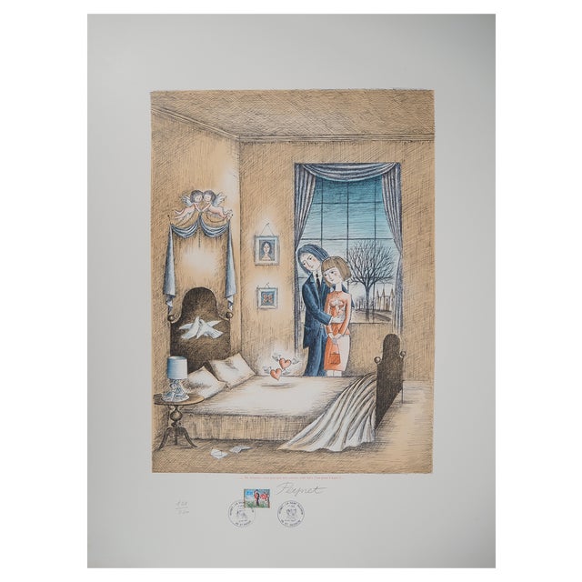 Raymond Peynet, The Lovers: The Accord of Hearts, Original Lithograph For Sale