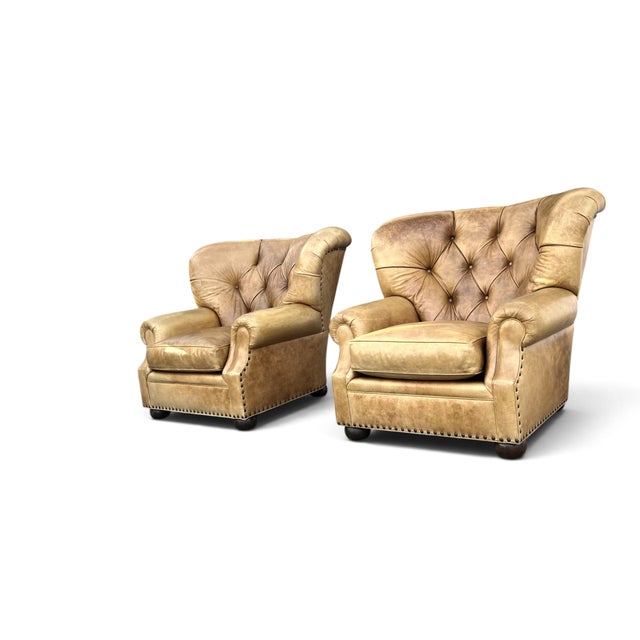 1980s Ralph Lauren Style Leather Writer's Chair Wingback a-Pair For Sale - Image 18 of 18