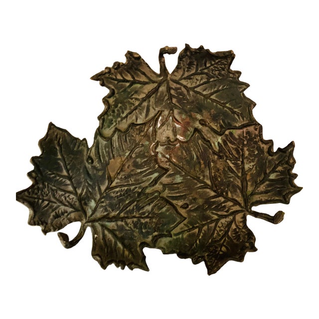 Vintage Cast Metal Maple Leaf Tray For Sale
