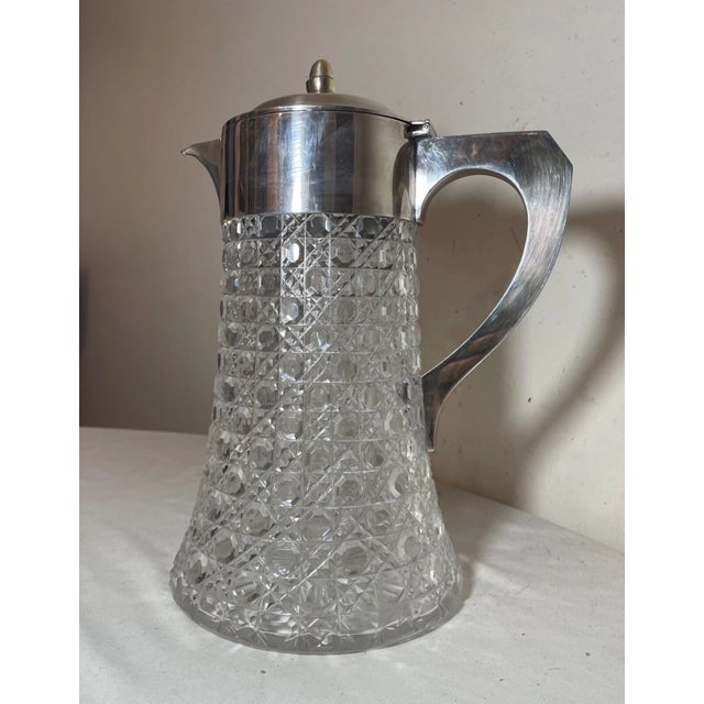 Antique Mappin & Webb Silver Plate Cut Crystal Claret Water Pitcher Ice Chamber For Sale - Image 14 of 17