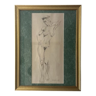 20 Th Century European School Pencil on Paper Figurative Portrait of Lady Signed Framed Made in 1987 For Sale