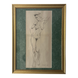 20 Th Century European School Pencil on Paper Figurative Portrait of Lady Signed Framed Made in 1987