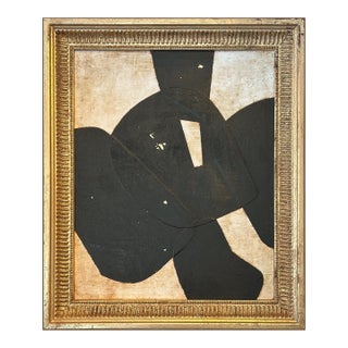 Contemporary Black and White Collage in Vintage Gold Frame For Sale