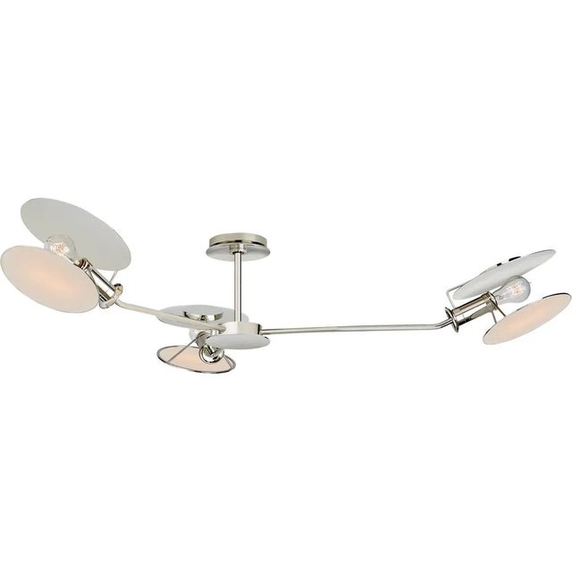 Osiris Large Asymmetric Semi-Flush Mount in Polished Nickel with Linen Diffusers Designer: Thomas O'Brien Canopy: 5" Round...