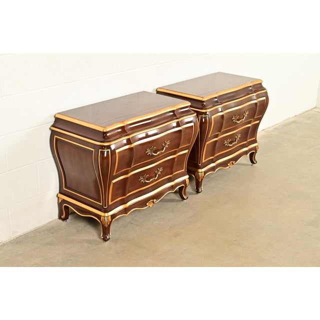 Karges Furniture Karges French Provincial Louis XV Burled Walnut and Gold Gilt Bombay Chests of Drawers, Pair For Sale - Image 4 of 16