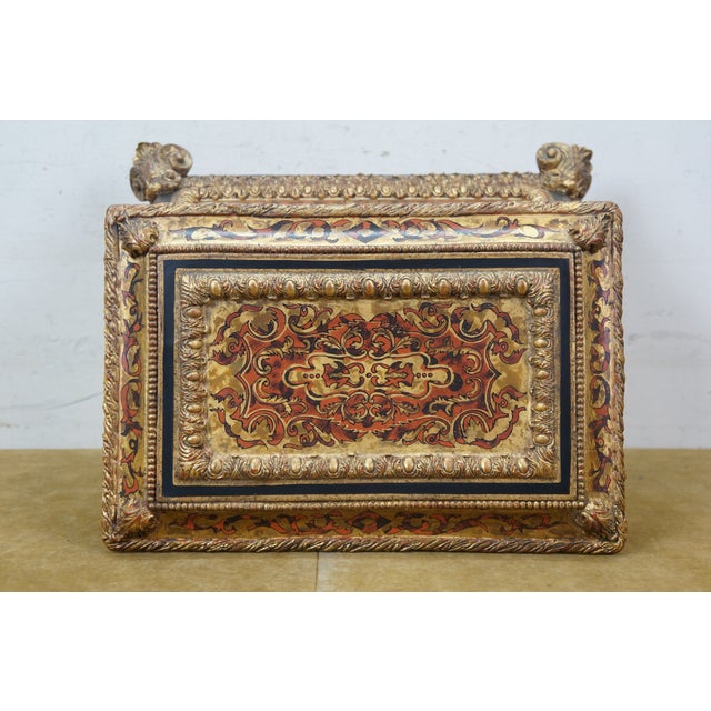 Late 20th Century French Napoleon Style Faux Boulle Jewelry Keepsake Box Chest Casket 15" For Sale - Image 6 of 16
