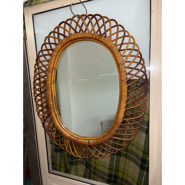 Wood Vintage Wicker Mirror, 1950 For Sale - Image 7 of 12