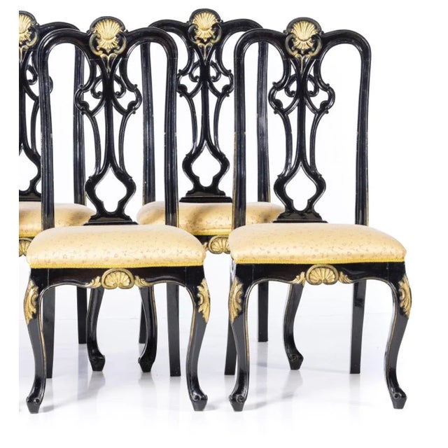 Set of six chairs french, from the 20th century in lacquered wood with gold. Hollow back, upholstered seats. Small...