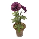 Vintage Toleware Purple Ranunculus Topiary Arrangement in Terracotta Pot For Sale