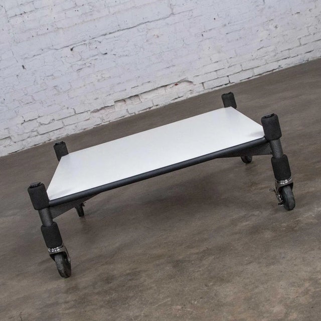 Post-Modern Low Coffee Table or End Table White Laminate & Metal on Casters Style Brian Kaneodern For Sale - Image 6 of 11