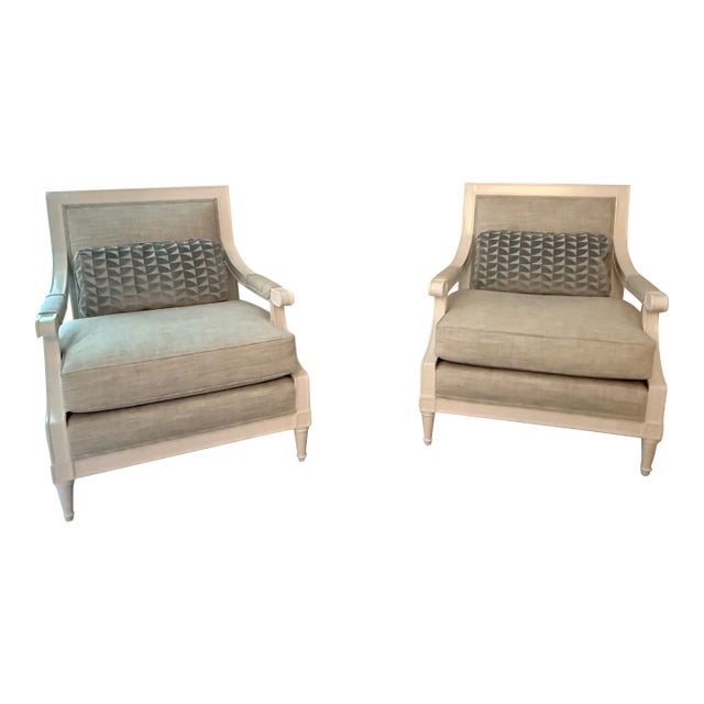 Pair of White Lacquered Framed Armchairs For Sale