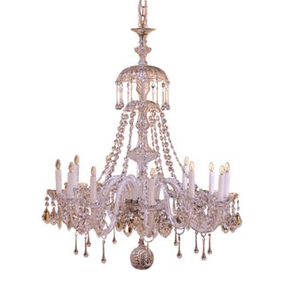Mid-Century Italian Crystal Twelve-Light Chandelier With Cut-Glass Pendants For Sale
