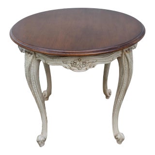 Vintage Wood Round Table Venetian Two Tone White Crackle French Provincial For Sale