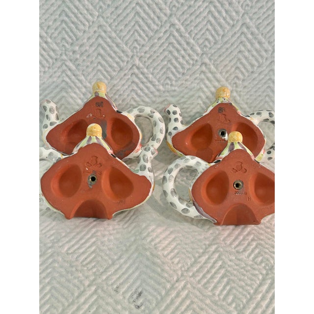 White 2003 MacKenzie-Childs "Piccadilly" Hand-Painted Ceramic Teapot Cabinet Pulls - Set of 4 For Sale - Image 8 of 12