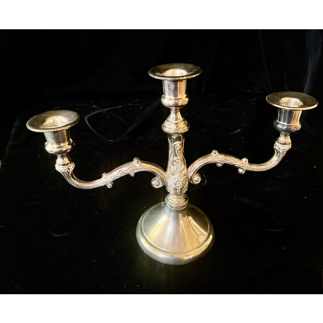 Art Nouveau Mid 20th Century French Silver Plate Candelabra Pair For Sale - Image 3 of 12