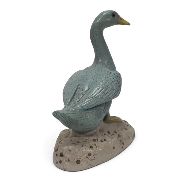 Mid-Century Modern Chinese Mud Goose or Duck Sculpture With Glass Eyes, 9.25" Chalkware For Sale - Image 3 of 10