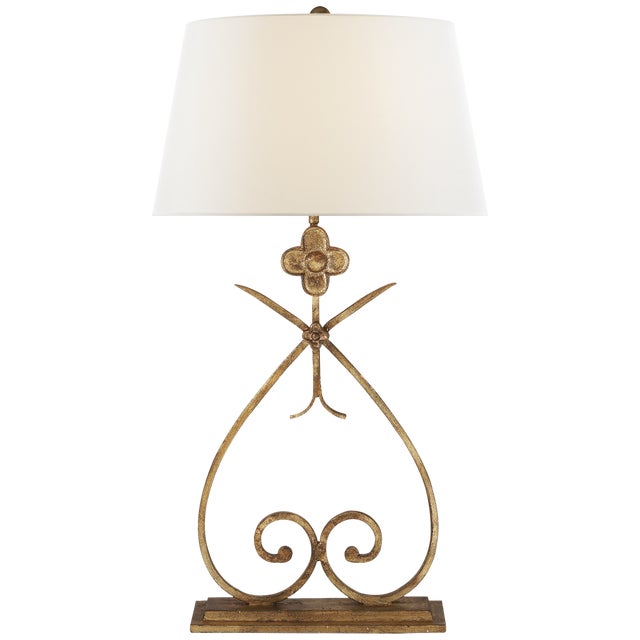 Transitional Suzanne Kasler by Visual Comfort Signature Harper Table Lamp in Gilded Iron with Linen Shade For Sale - Image 3 of 3