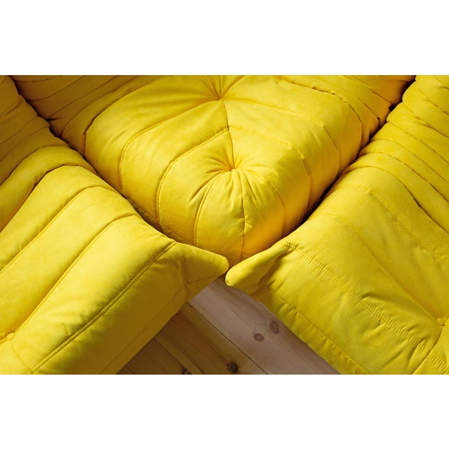 Yellow Microfiber Togo Corner Chair, 2- and 3-Seat Sofa by Michel Ducaroy for Ligne Roset, Set of 3 For Sale - Image 6 of 6
