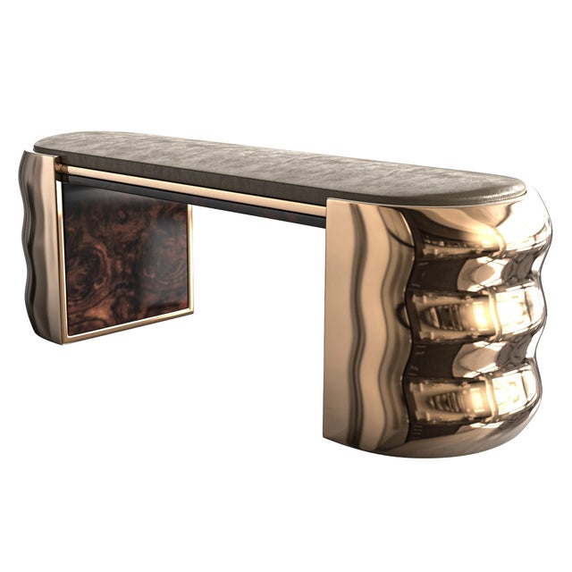 "Gradino" Bench With Bronze and Burl Walnut, Hand Made For Sale - Image 4 of 6