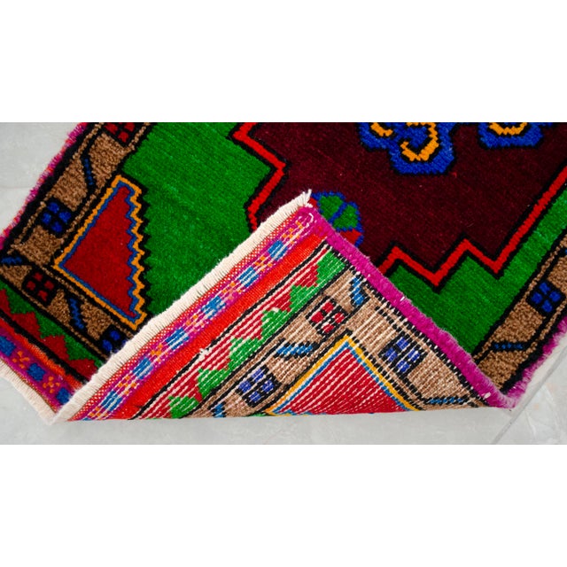 Textile Hand Made Oushak Rug. Colorful Mini Rug, Bath Mat, Kitchen Sink Decor 1'6" X 3'1" For Sale - Image 7 of 7
