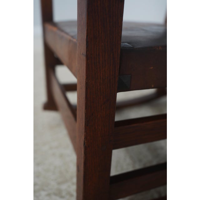 Stickley Antique Mission Style Oak Leather Seat Rocking Chair For Sale - Image 14 of 18