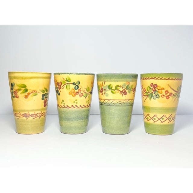 2000 - 2009 Terre E Provence 8 Yellow & Green Ceramic Tumbler Drinking Glasses For Sale - Image 5 of 8
