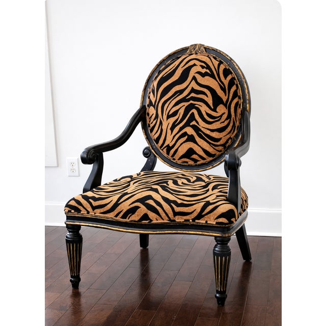 Hollywood Regency Hollywood Regency Zebra Print Armchair With Black and Gold Frame For Sale - Image 3 of 4
