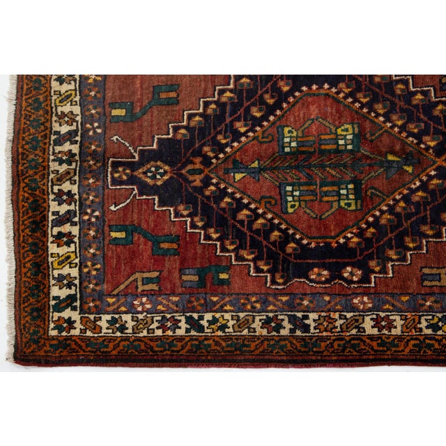 Tribal Hanmade Shiraz Persian Rust Wool Runner With a Tribal Motif For Sale - Image 3 of 8