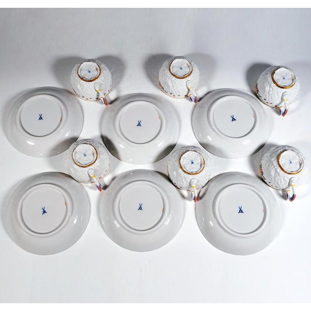 Gold 20th Century Swan Tea or Coffee Service with Indian Flowers for 6 from Meissen, Set of 22 For Sale - Image 8 of 11