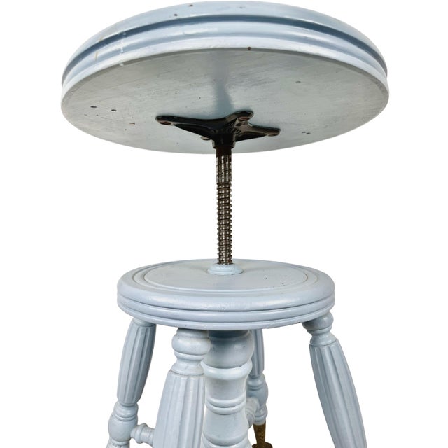 Victorian Adjustable Piano Stool in Powder Blue Paint, Claw & Glass Ball Feet For Sale In Philadelphia - Image 6 of 17