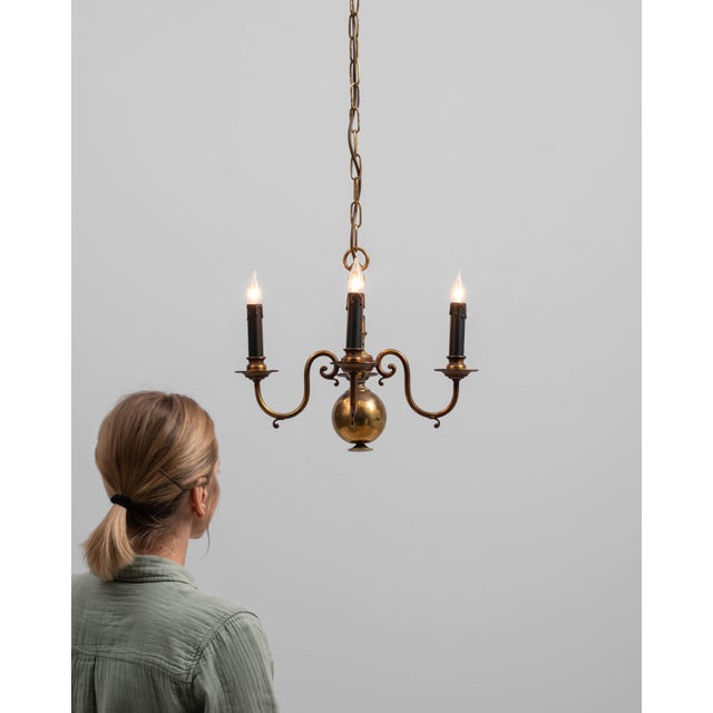 20th Century Belgian Colonial Revival Brass Three-Arm Chandelier For Sale - Image 18 of 18