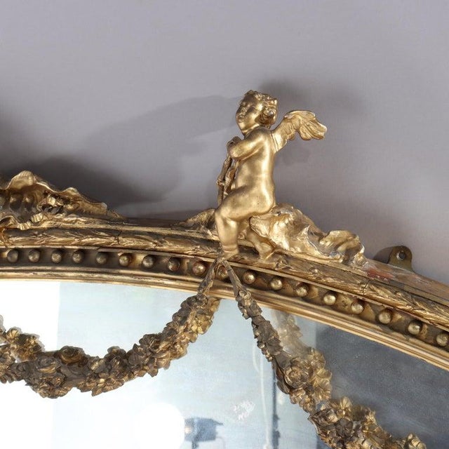 Victorian Oversized Boston Classical Giltwood Over Mantle Mirror With Cherubs C1860 For Sale - Image 3 of 16
