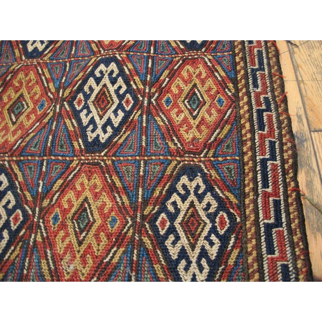 Tribal 1900s Multicolor Diamond Tribal Antique Persian Soumak Rug 6'4" X 10'9" Hand Knotted Wool Carpet For Sale - Image 3 of 5