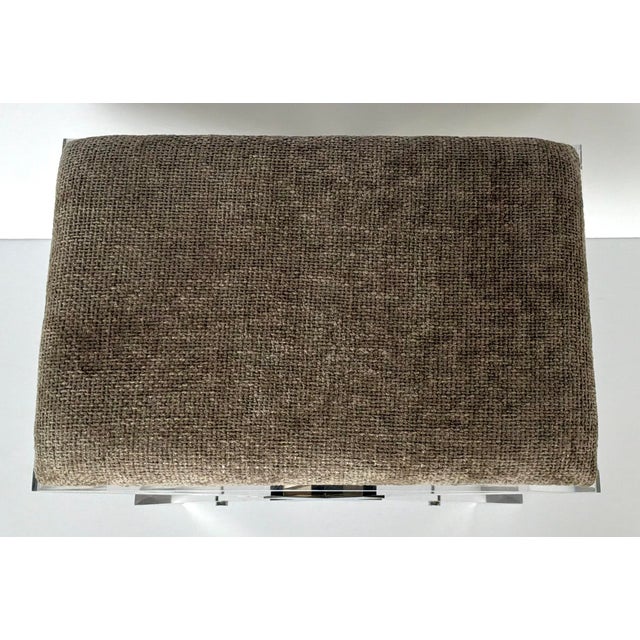 Original retail $1425, stylish Port 68 Modern Taupe and Acrylic Crossing Bench, polished nickel accents, showroom floor...