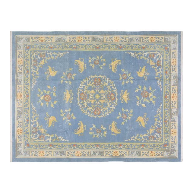 Vintage Chinese Art Deco Hand Knotted Wool Rug, For Sale
