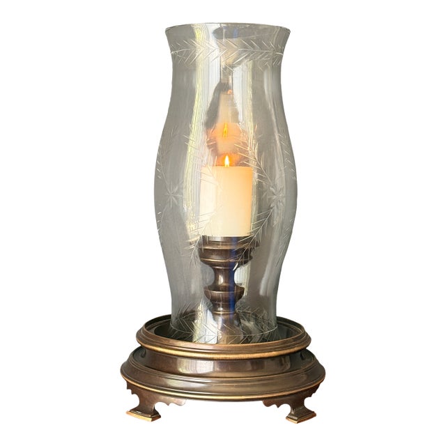 1970s Patinated Brass Hurricane Candle Holder by Chapman For Sale