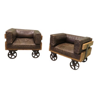 Industrial Wood Framed Club Chairs, 1970, Set of 2 For Sale